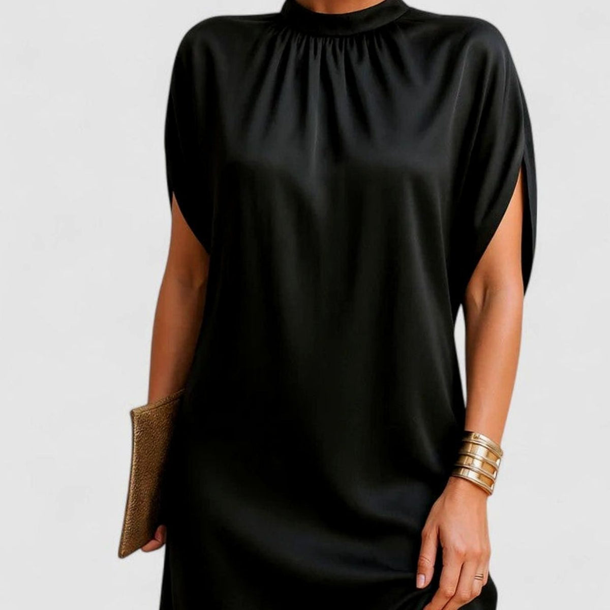 Amelia | Women's Figure Flattering Mock-Neck Batwing-Sleeve Shift Dress