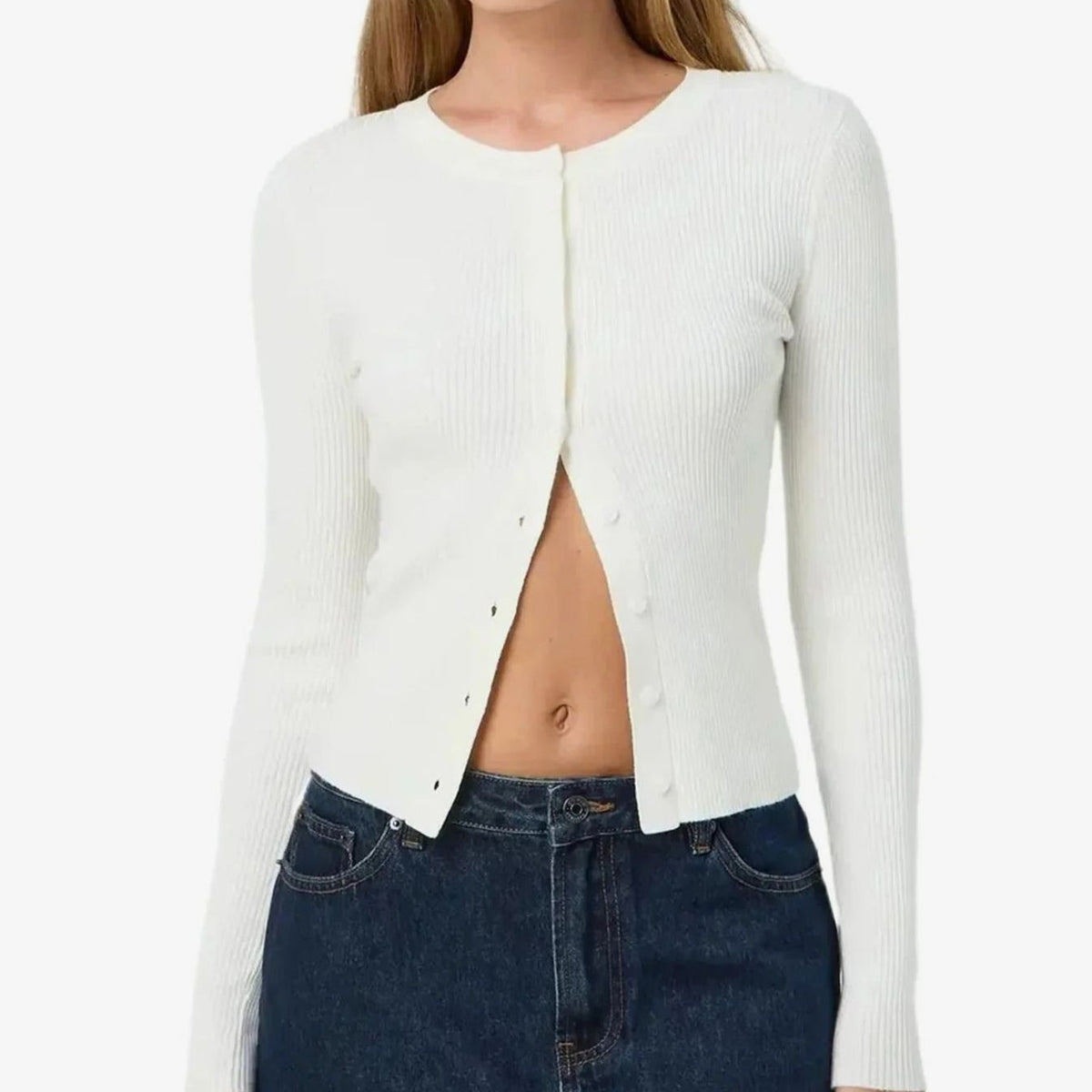 Evelyn | Women's Fitted Ribbed Cropped Cardigan Sweater