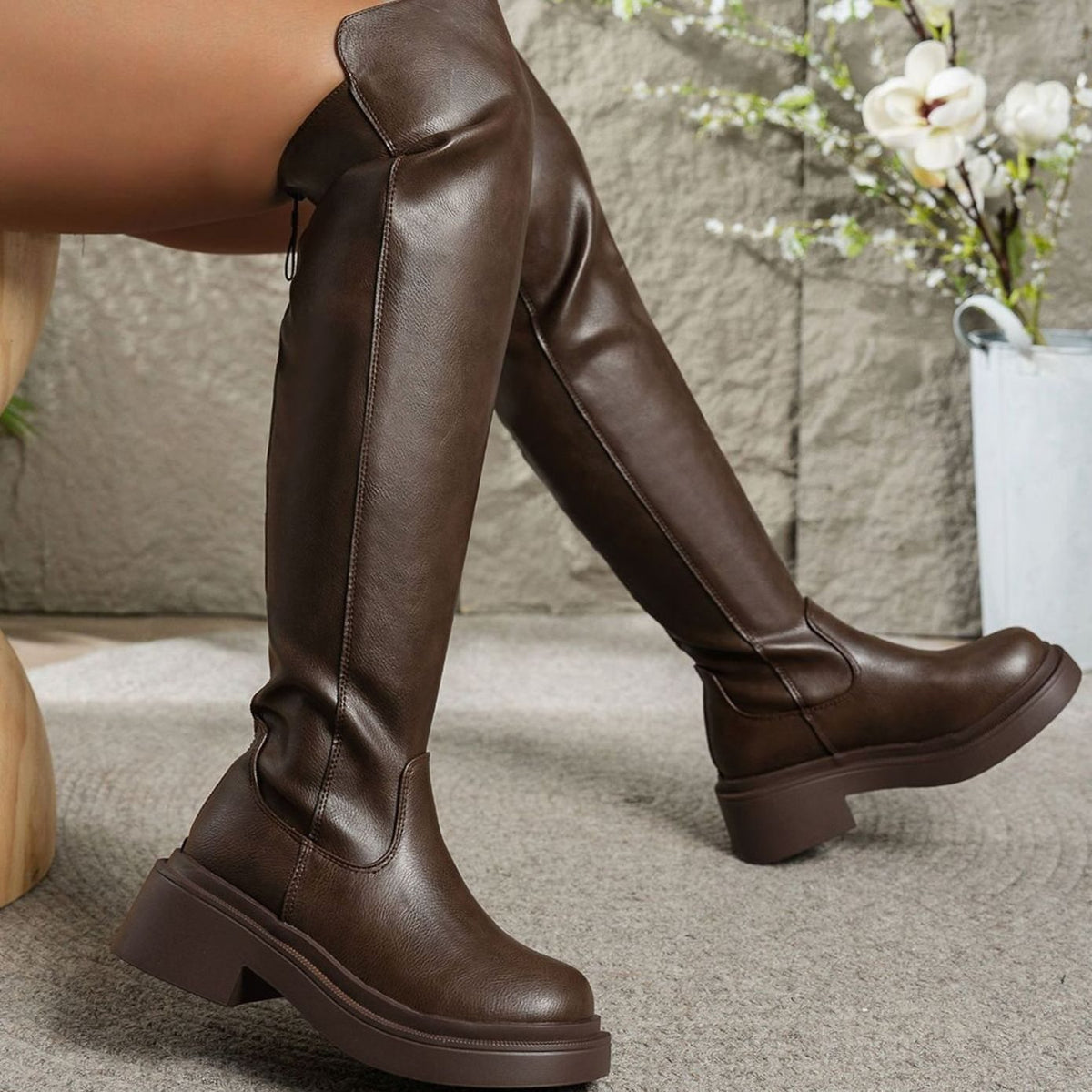 Madison | Women's Flat Over-the-Knee Side-Zip Stretch-Back Boots