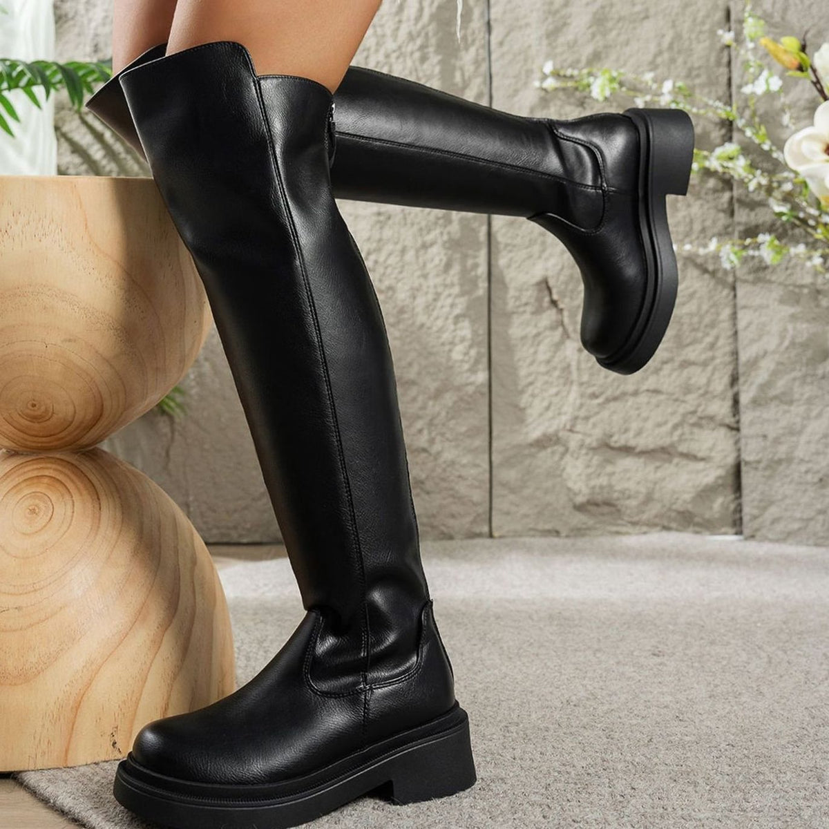 Madison | Women's Flat Over-the-Knee Side-Zip Stretch-Back Boots