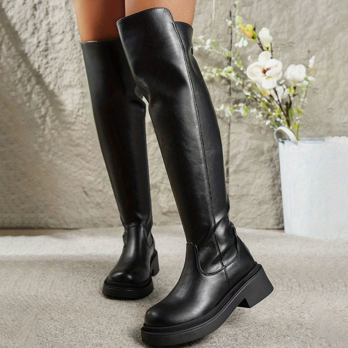 Madison | Women's Flat Over-the-Knee Side-Zip Stretch-Back Boots