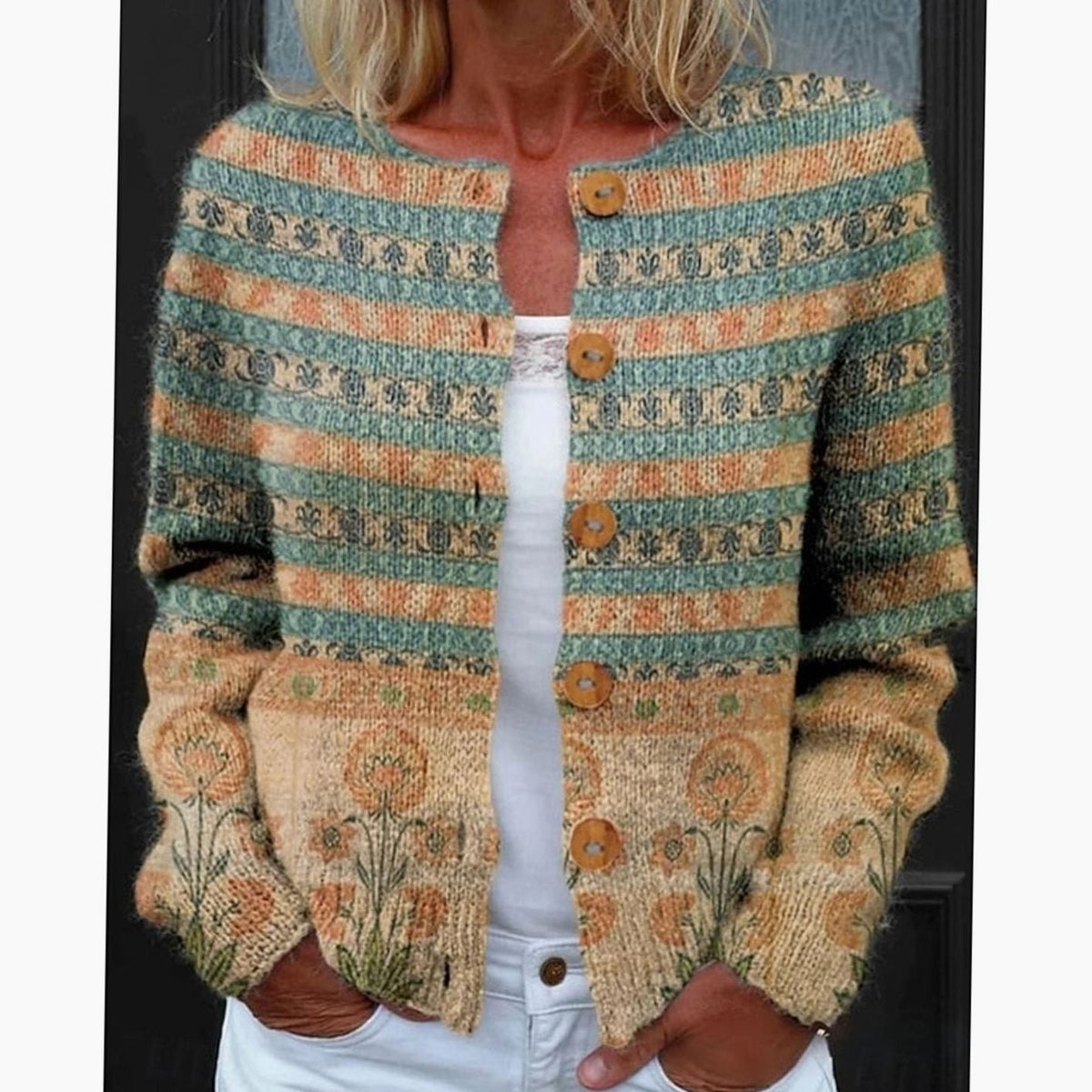 Sophia | Women's Floral Button-Front Long Sleeve Knit Cardigan