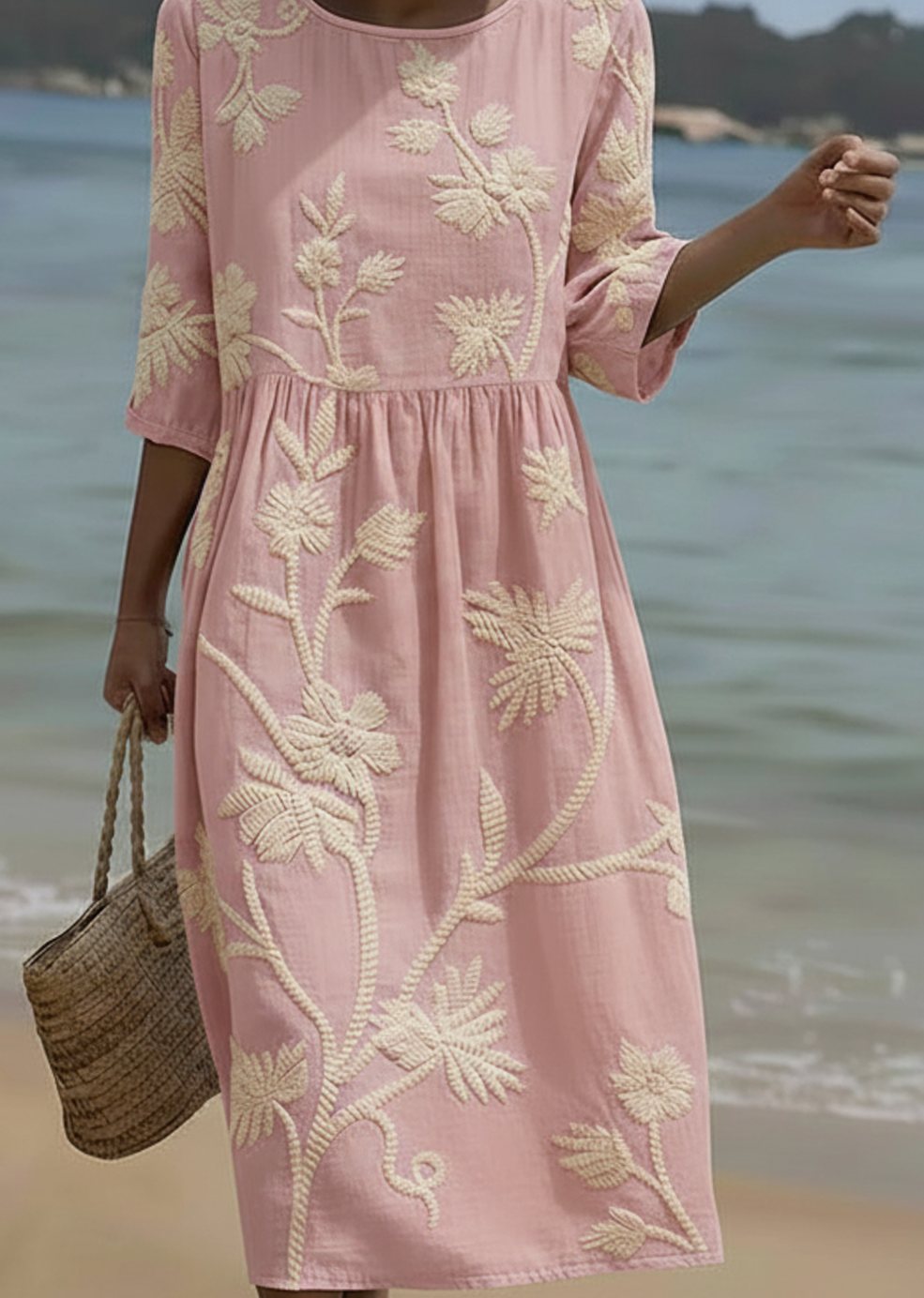 Grace | Women's Floral Embroidered Midi Cocktail Dress 3/4 Sleeve
