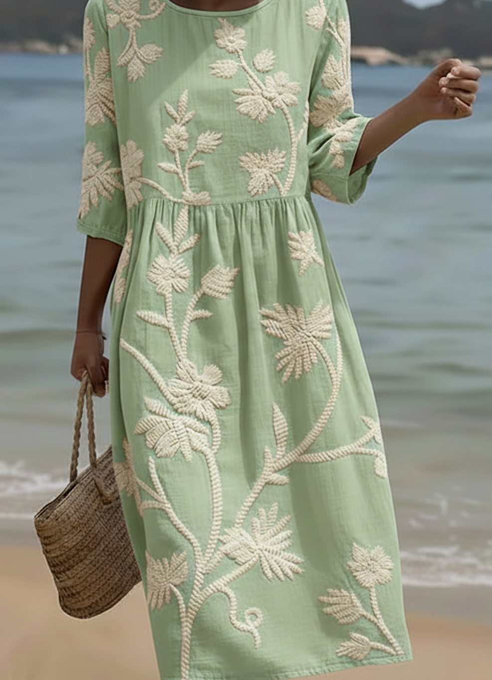 Eleanor | Women's Floral Embroidered Midi Cocktail Dress Half Sleeve