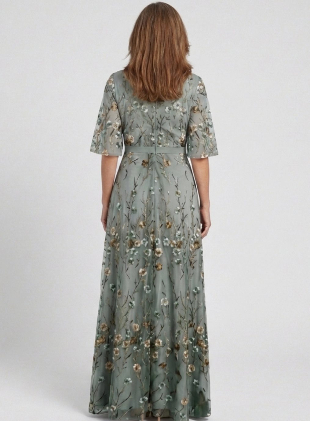 Grace | Women's Floral Embroidered Short Sleeve Maxi Dress V-Neck