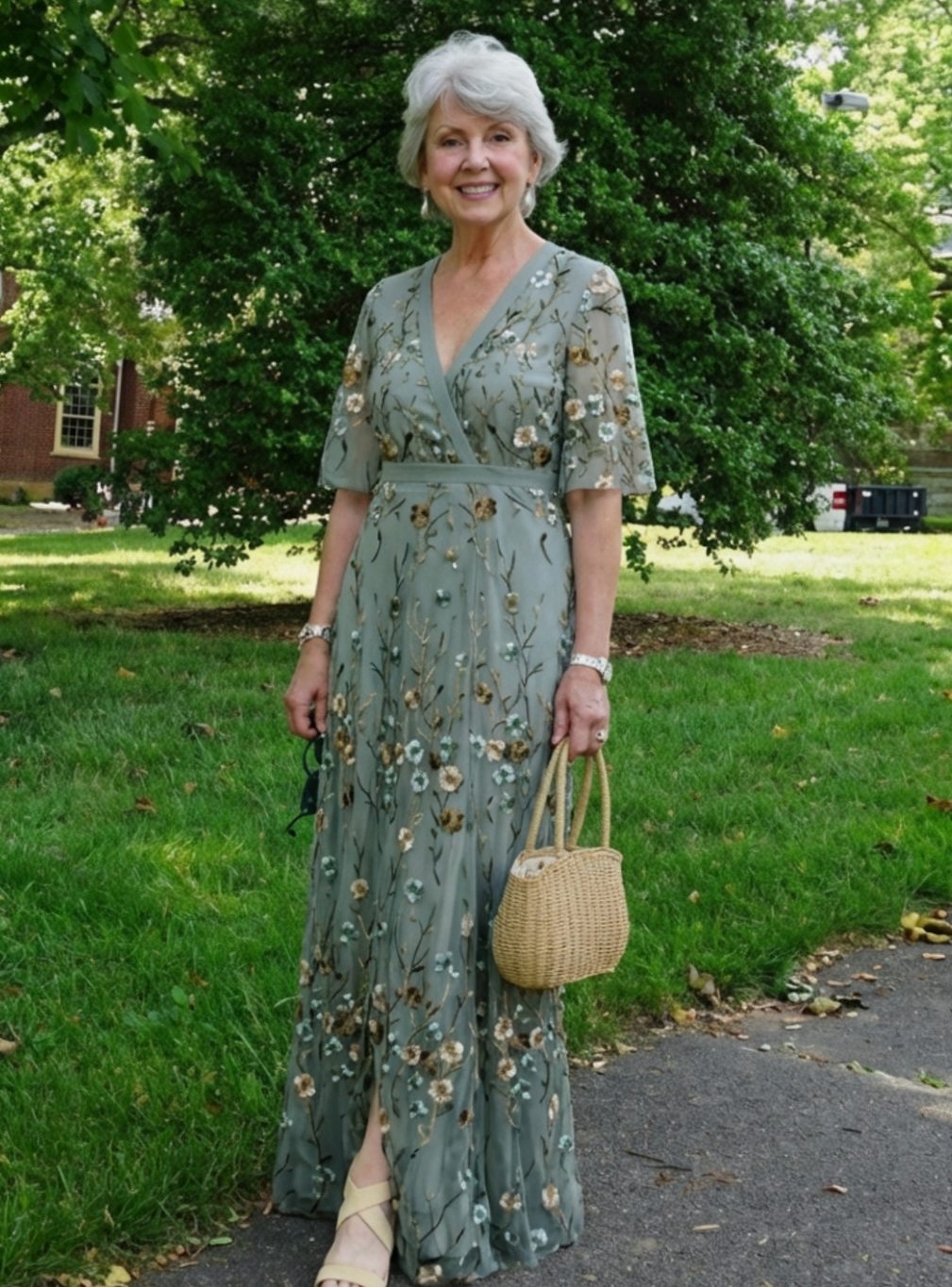 Grace | Women's Floral Embroidered Short Sleeve Maxi Dress V-Neck