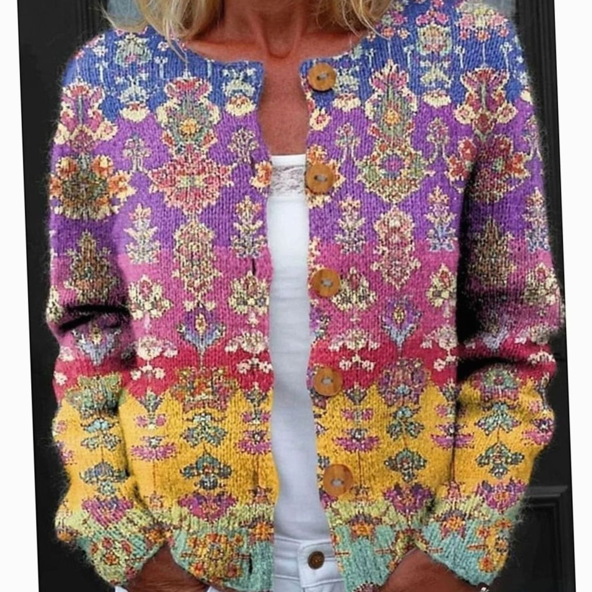 Grace | Women's Floral Long-Sleeve Knit Button-Front Cardigan