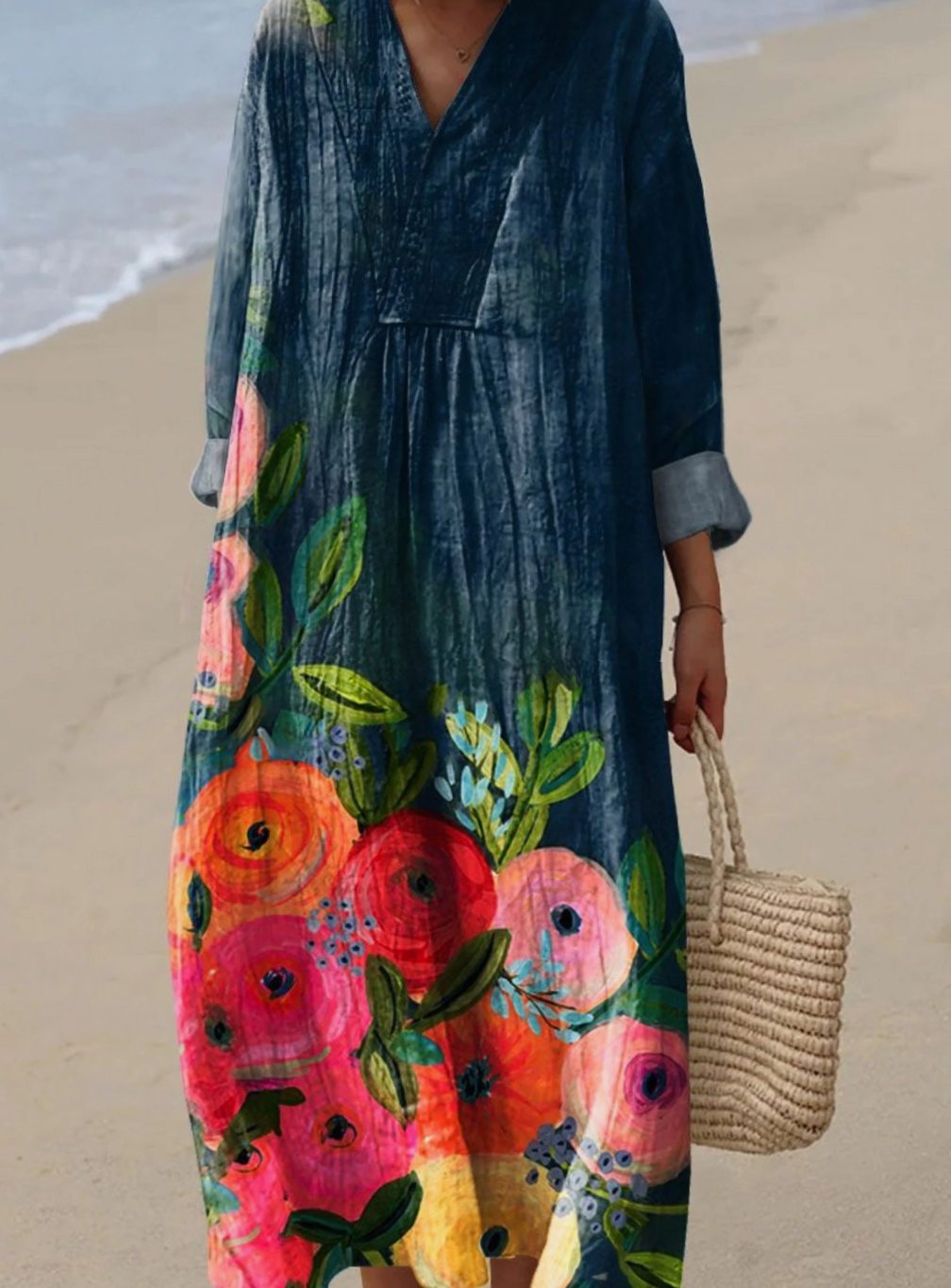 Layla | Women's Floral Print Long Sleeve Oversized Dress Maxi