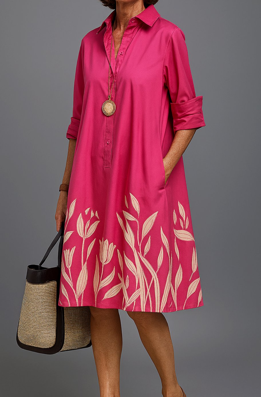 Isabella | Women's Floral Print Oversized Dress Relaxed A-Line Midi Shirt Dress