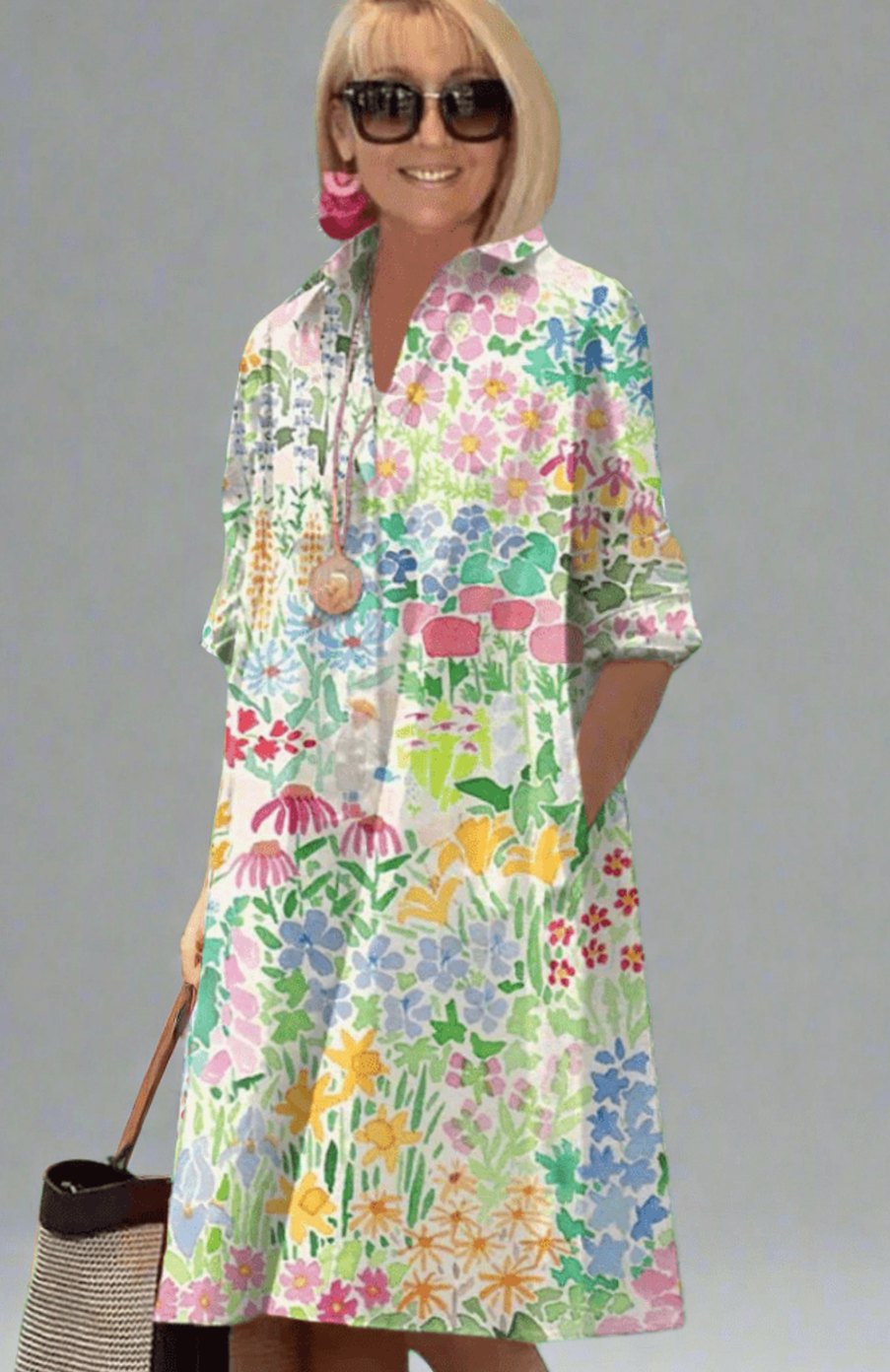 Harper | Women's Floral Print Relaxed-Fit Midi Oversized Dress