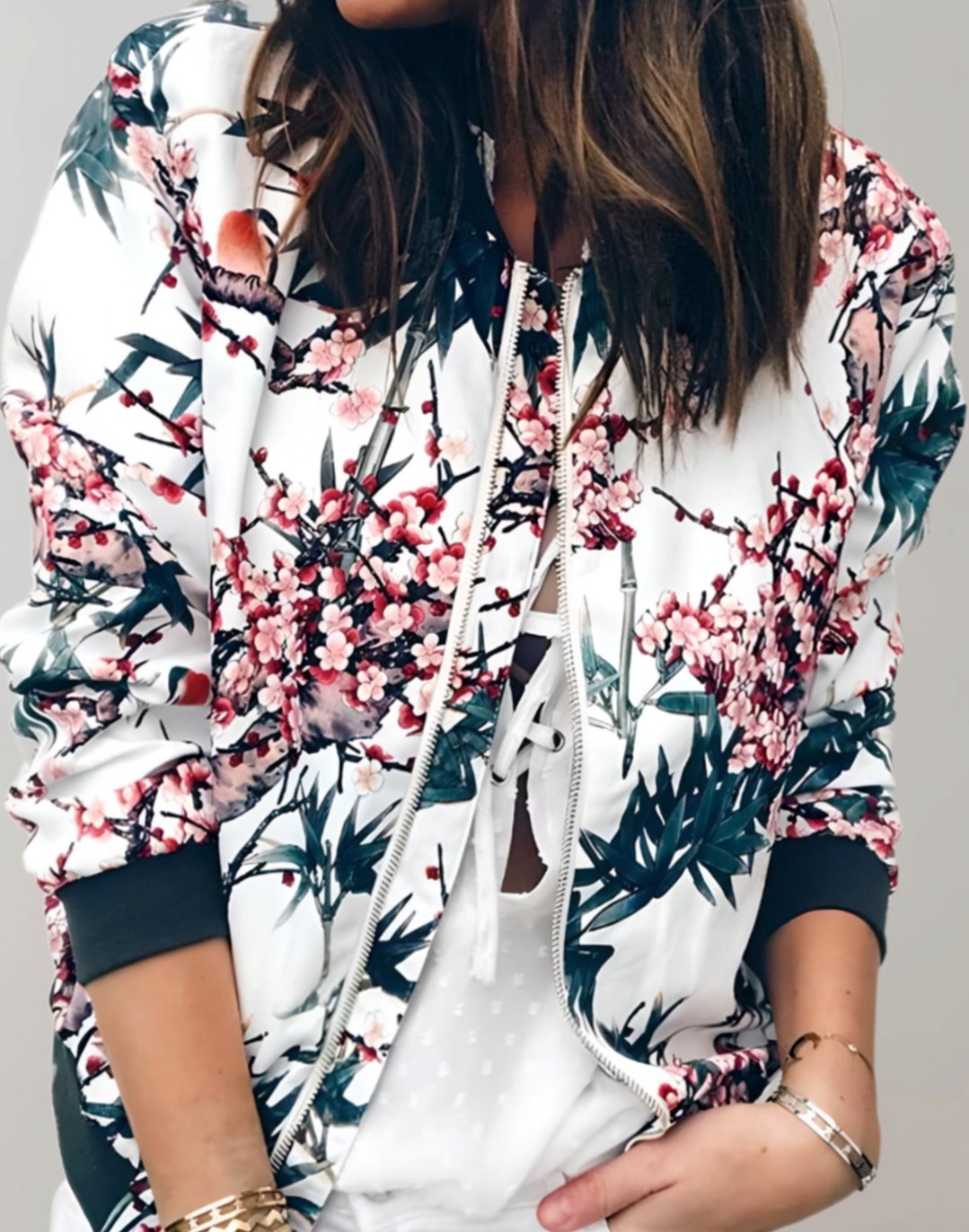 Layla | Women's Floral Print Zip-Up Bomber Jacket