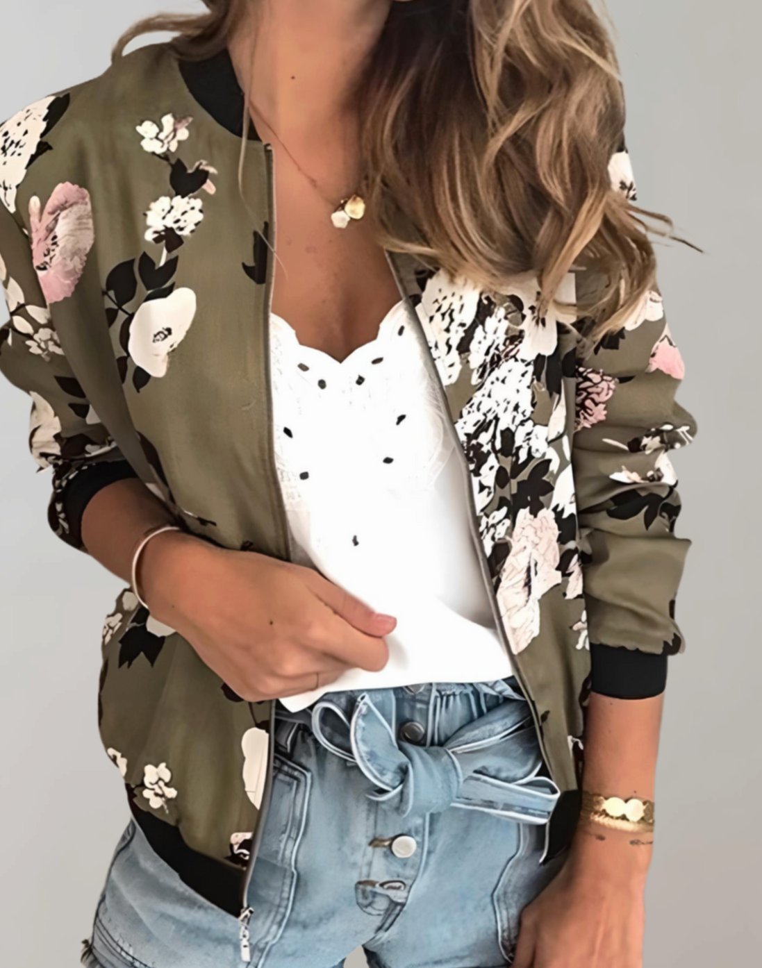 Layla | Women's Floral Print Zip-Up Bomber Jacket