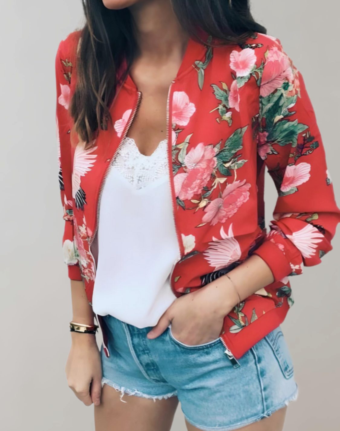 Layla | Women's Floral Print Zip-Up Bomber Jacket