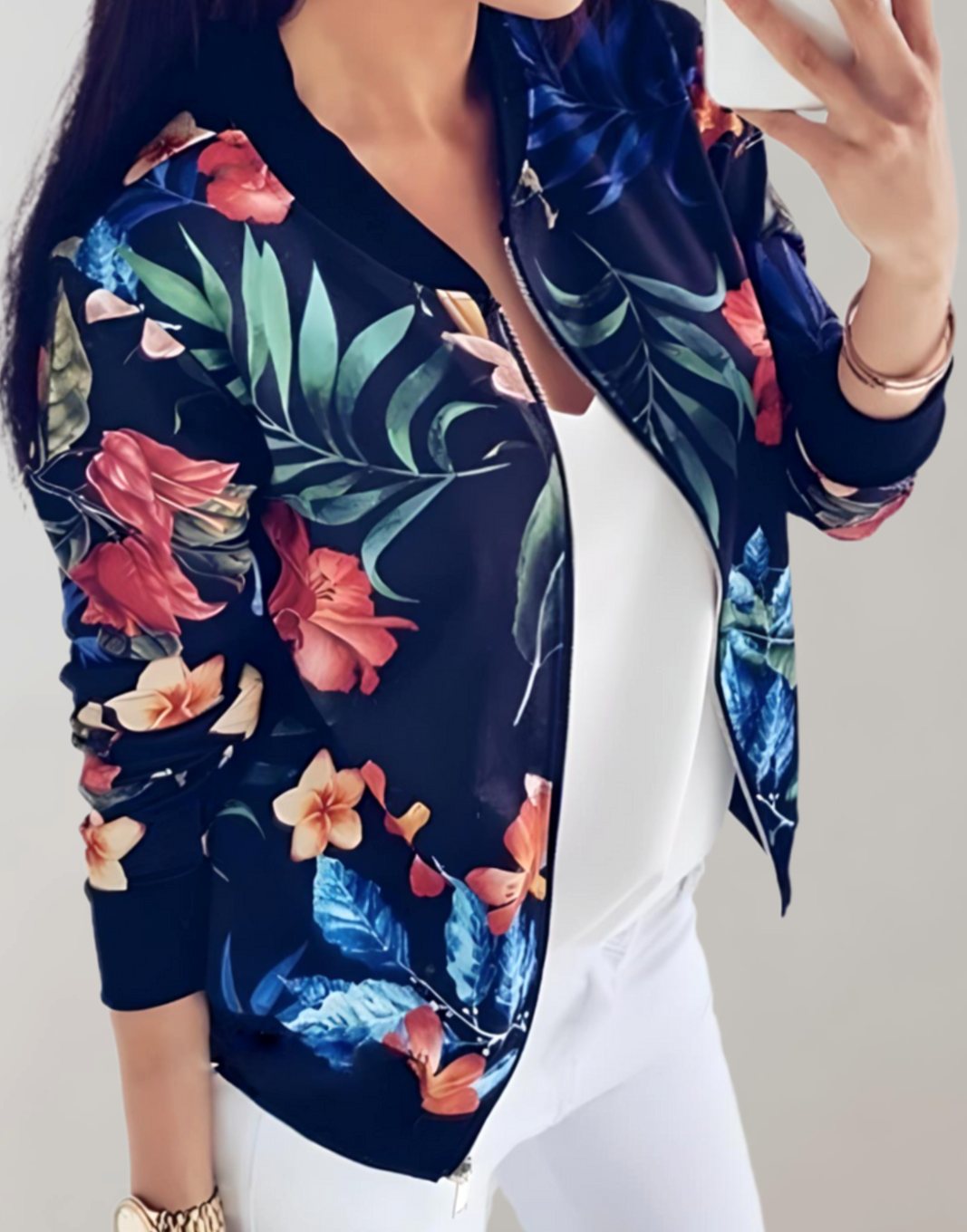 Layla | Women's Floral Print Zip-Up Bomber Jacket