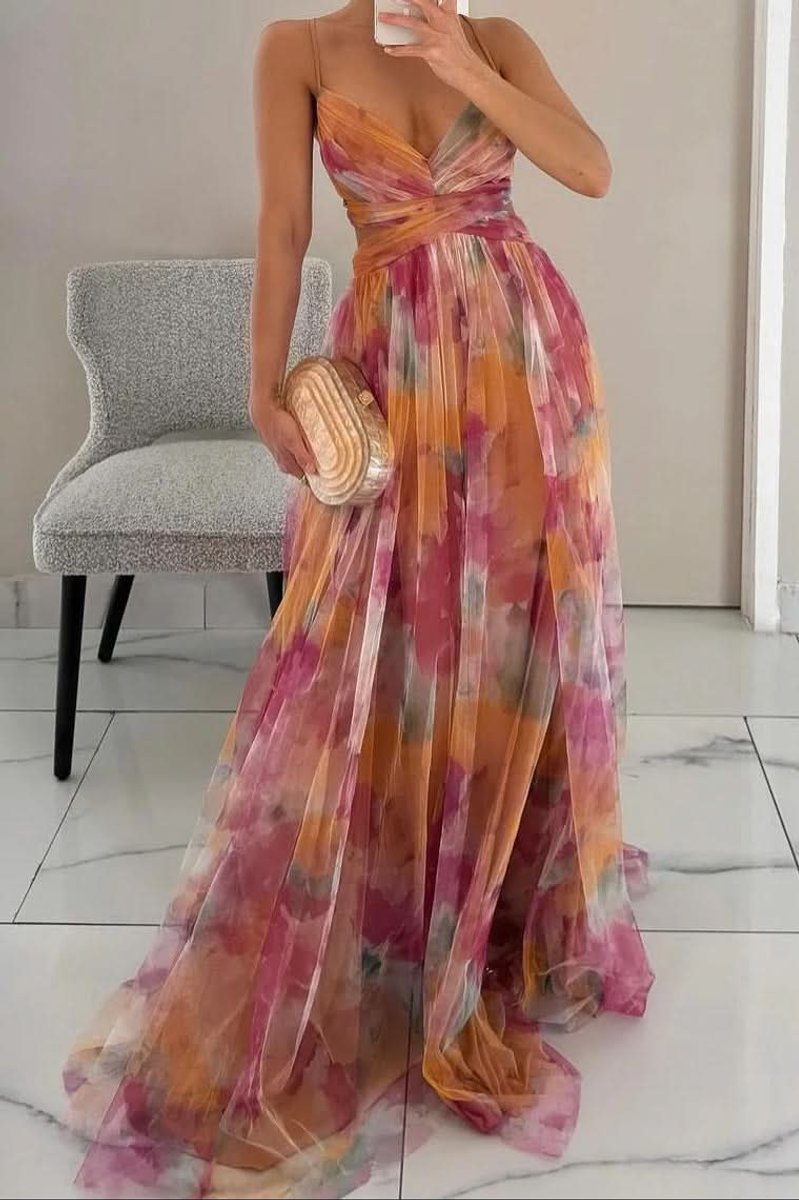 Harper | Women's Floral Spaghetti-Strap V-Neck Cocktail Dress Maxi Gown