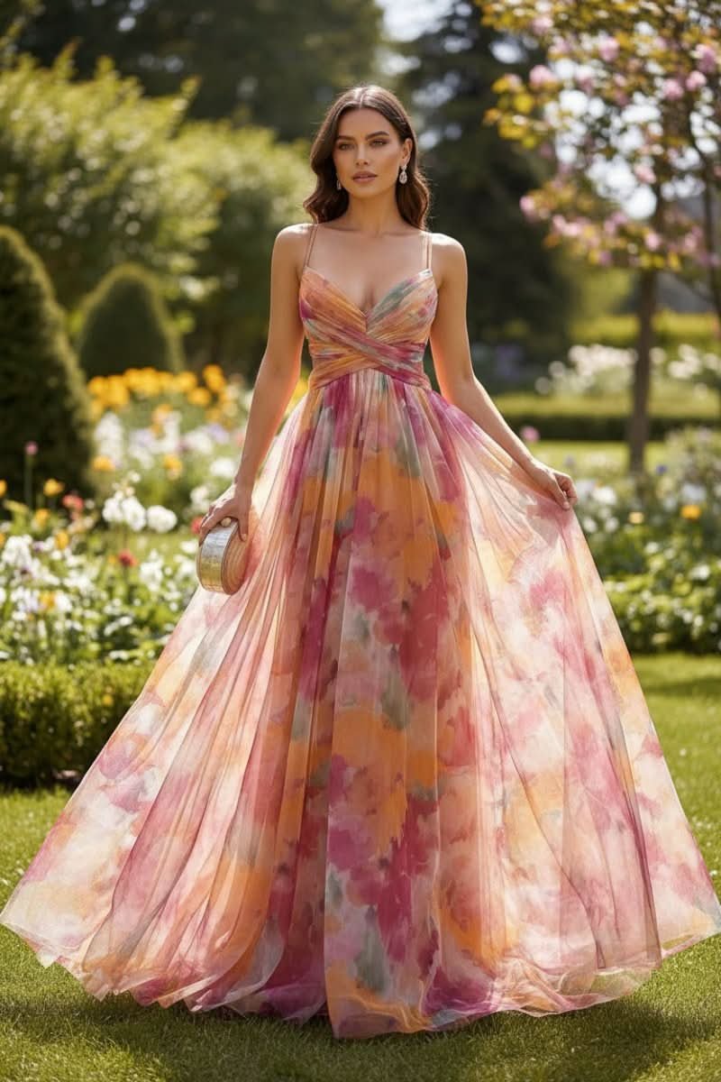 Harper | Women's Floral Spaghetti-Strap V-Neck Cocktail Dress Maxi Gown