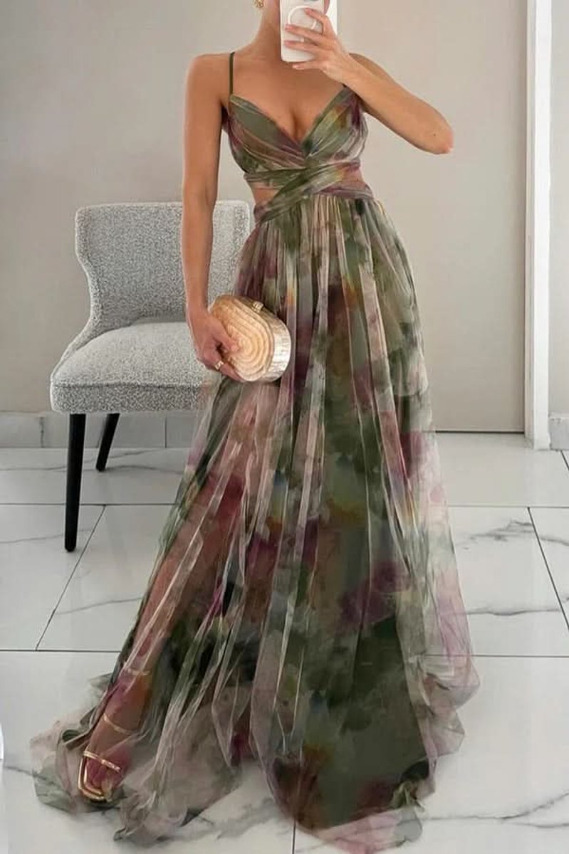 Harper | Women's Floral Spaghetti-Strap V-Neck Cocktail Dress Maxi Gown