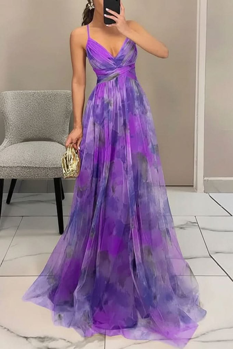 Harper | Women's Floral Spaghetti-Strap V-Neck Cocktail Dress Maxi Gown