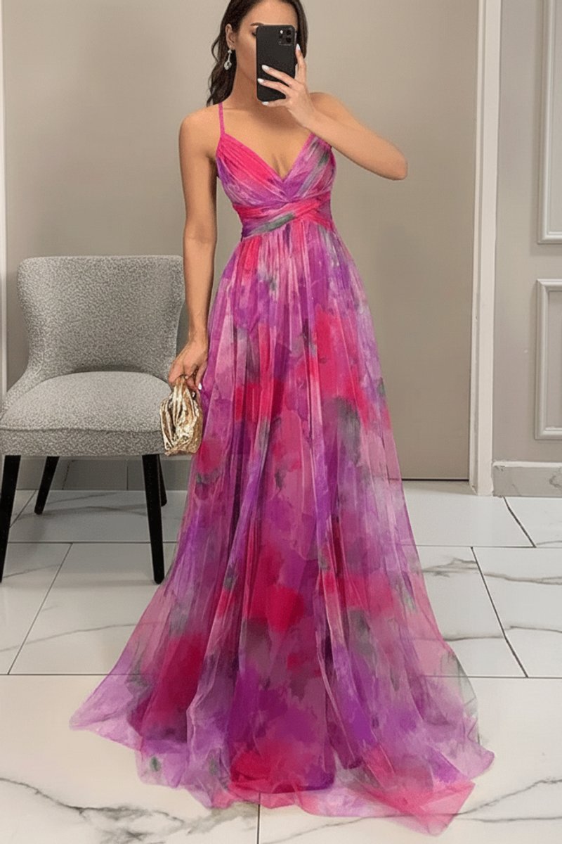 Harper | Women's Floral Spaghetti-Strap V-Neck Cocktail Dress Maxi Gown