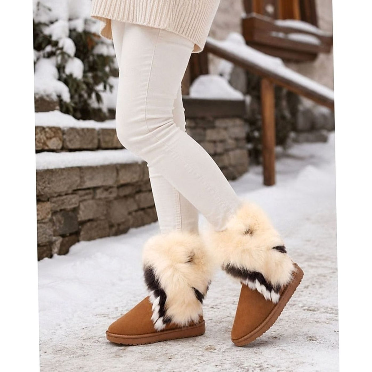 Charlotte | Women's Fluffy Fur-Trim Slip-On Snow Boots