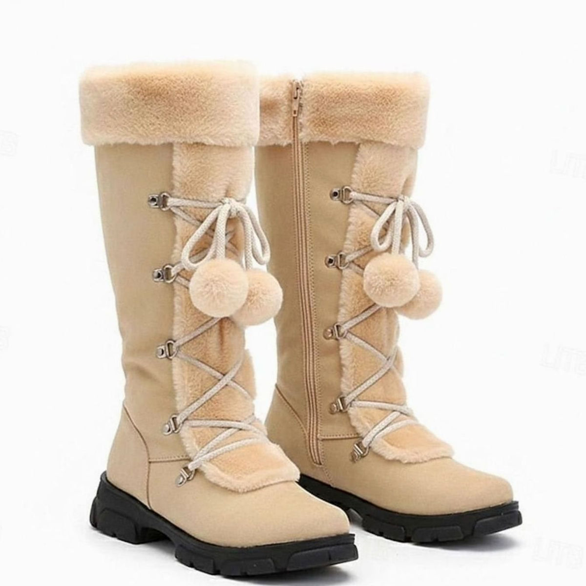 Penelope | Women's Foldover Fur-Trimmed Lace-Up Pom-Pom Mid-Calf Snow Boots