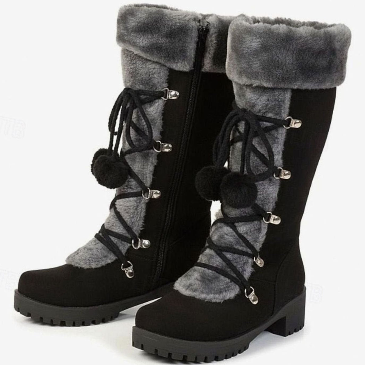 Penelope | Women's Foldover Fur-Trimmed Lace-Up Pom-Pom Mid-Calf Snow Boots
