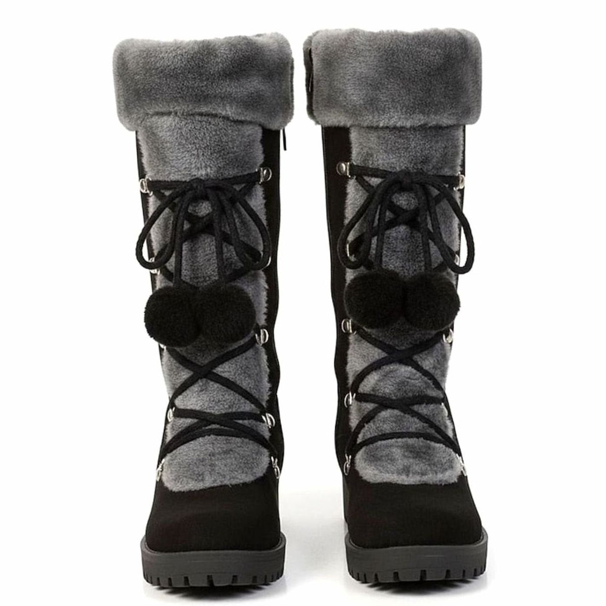 Penelope | Women's Foldover Fur-Trimmed Lace-Up Pom-Pom Mid-Calf Snow Boots