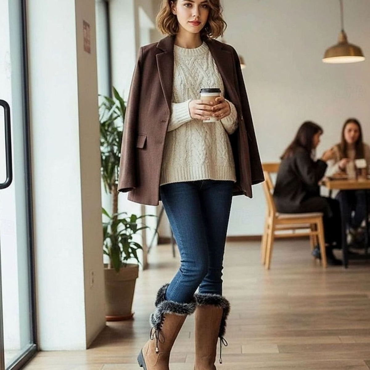 Evelyn | Women's Fur-Trimmed Knee-High Winter Snow Boots Low Block Heel