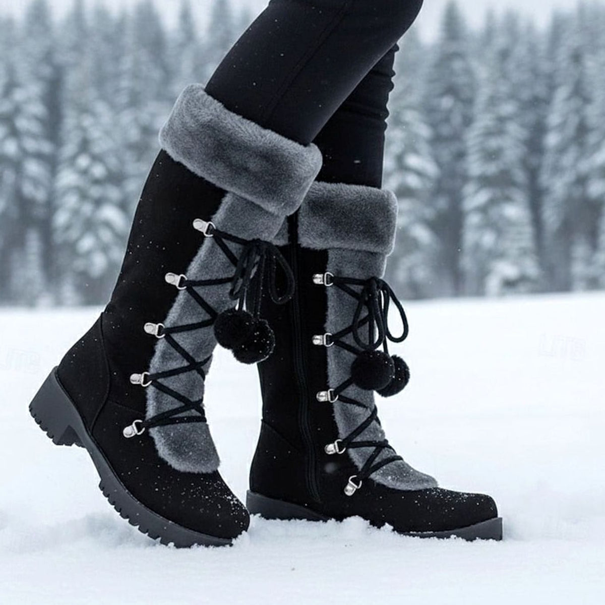 Layla | Women's Fur-Trimmed Lace-Up Mid-Calf Snow Boots