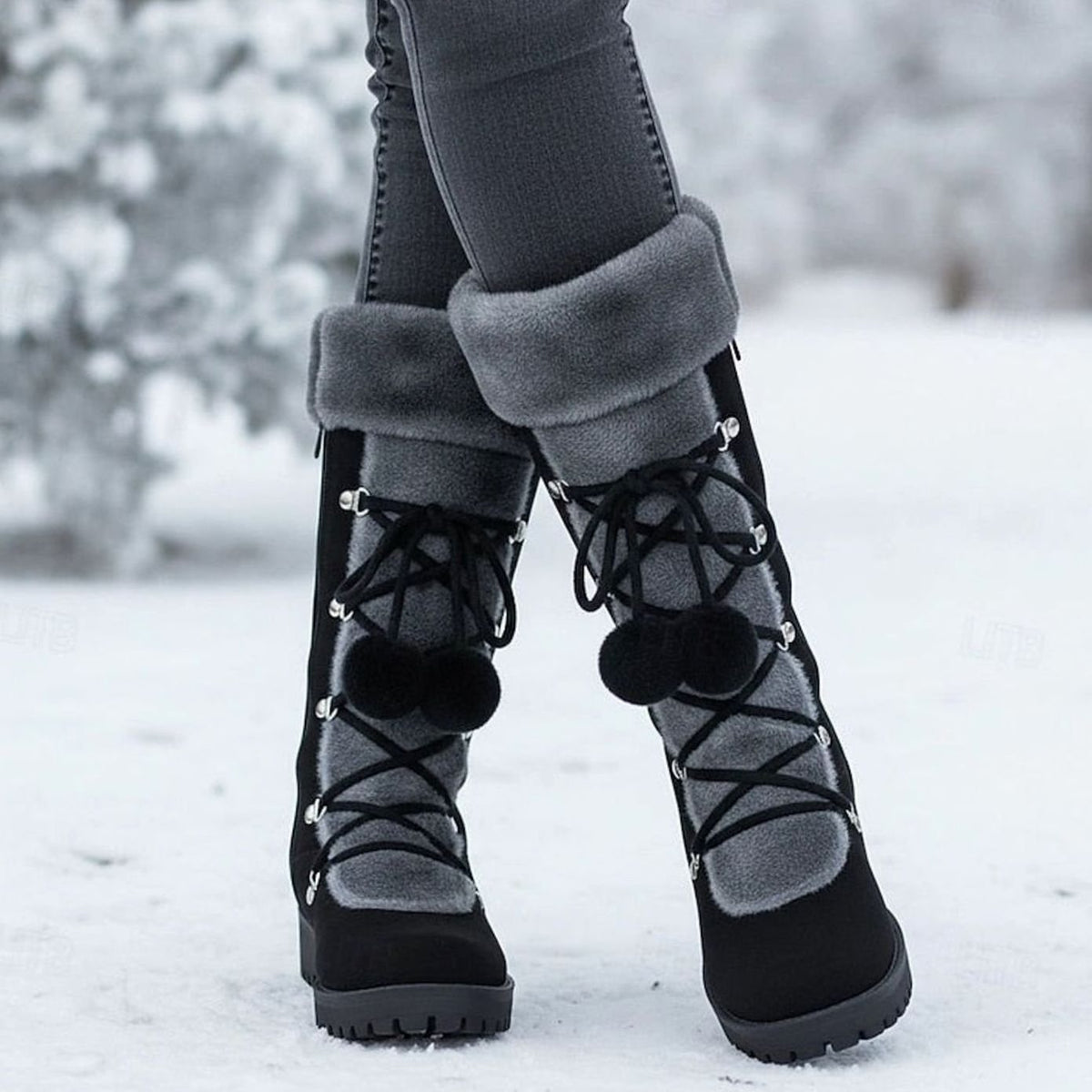 Layla | Women's Fur-Trimmed Lace-Up Mid-Calf Snow Boots