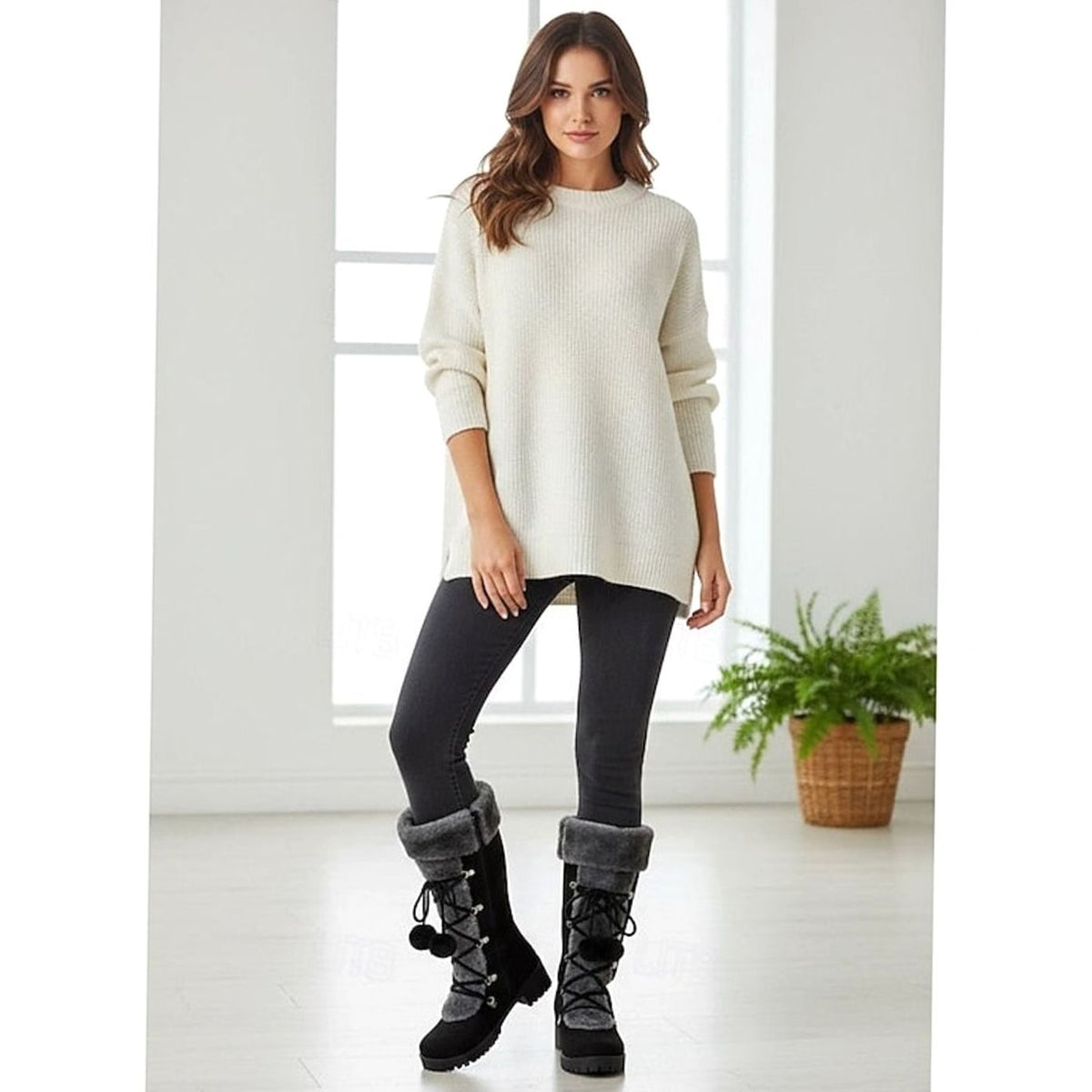 Layla | Women's Fur-Trimmed Lace-Up Mid-Calf Snow Boots