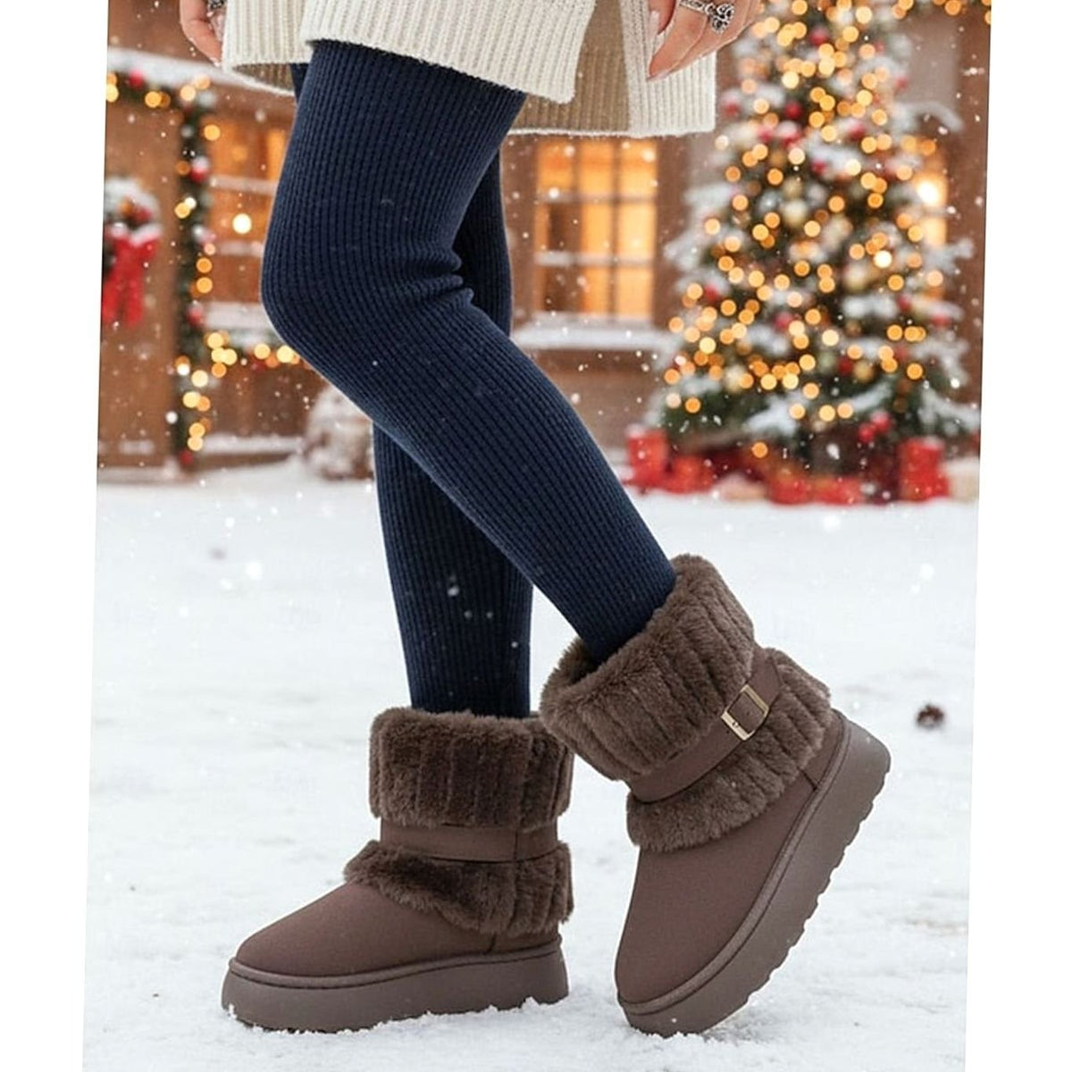 Eleanor | Women's Fur-Trimmed Slip-On Winter Snow Boots, Black