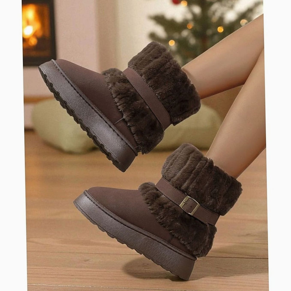 Eleanor | Women's Fur-Trimmed Slip-On Winter Snow Boots, Black