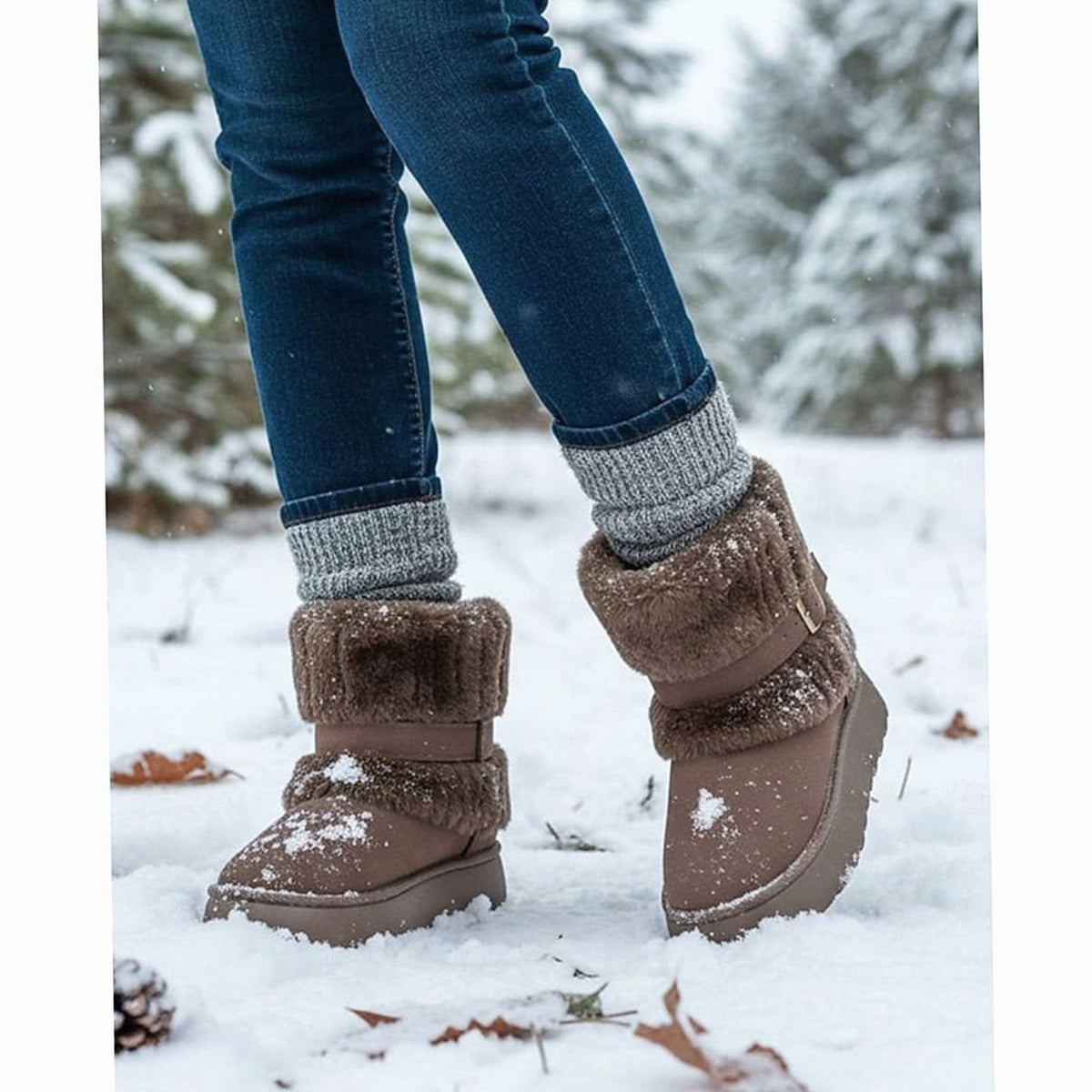 Eleanor | Women's Fur-Trimmed Slip-On Winter Snow Boots, Black