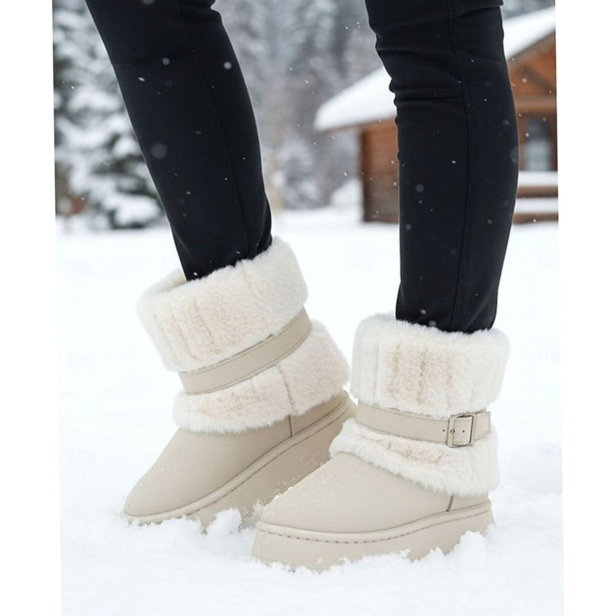 Eleanor | Women's Fur-Trimmed Slip-On Winter Snow Boots, Black
