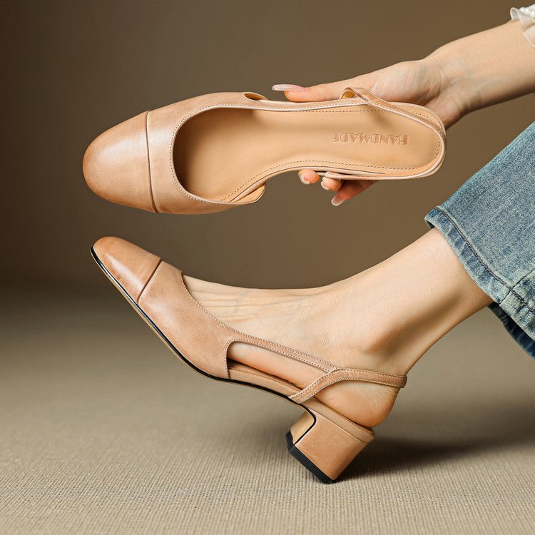 Grace | Women's Genuine Leather Almond-Toe Slingback Block Heel Pumps