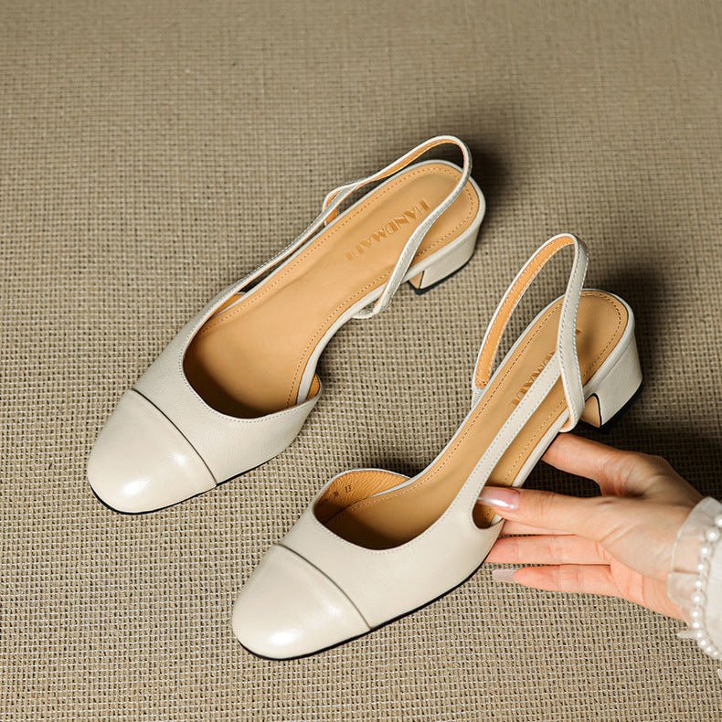 Grace | Women's Genuine Leather Almond-Toe Slingback Block Heel Pumps