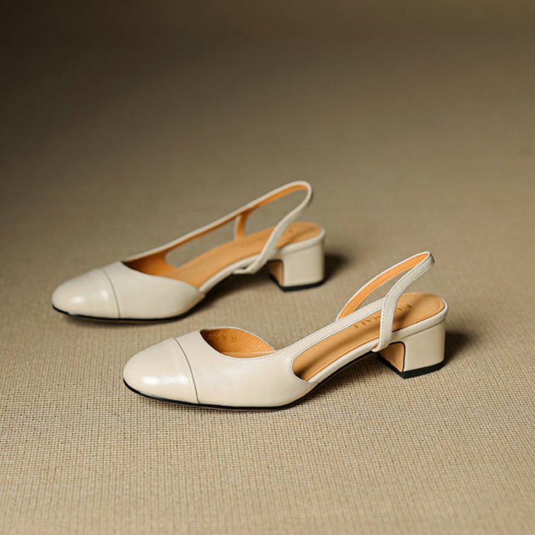 Grace | Women's Genuine Leather Almond-Toe Slingback Block Heel Pumps