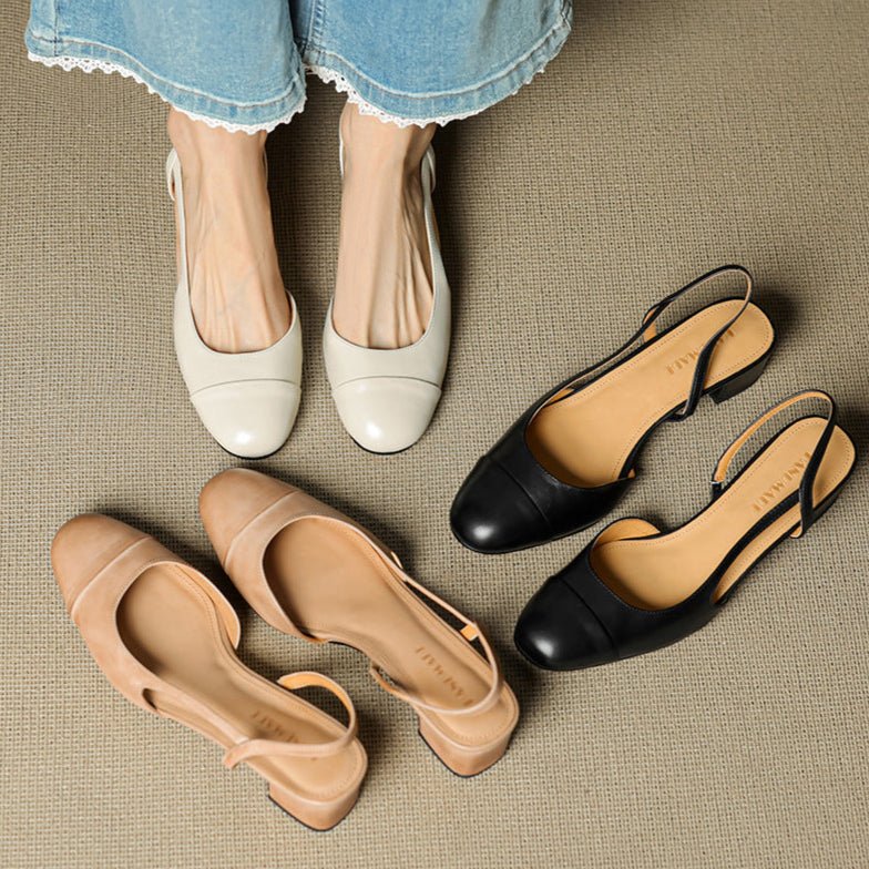 Grace | Women's Genuine Leather Almond-Toe Slingback Block Heel Pumps