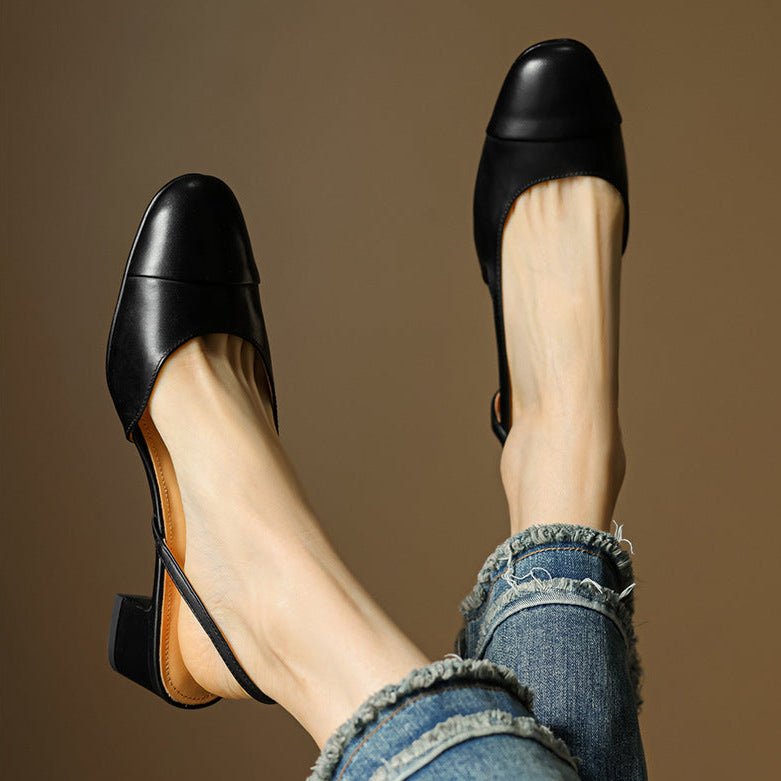 Grace | Women's Genuine Leather Almond-Toe Slingback Block Heel Pumps