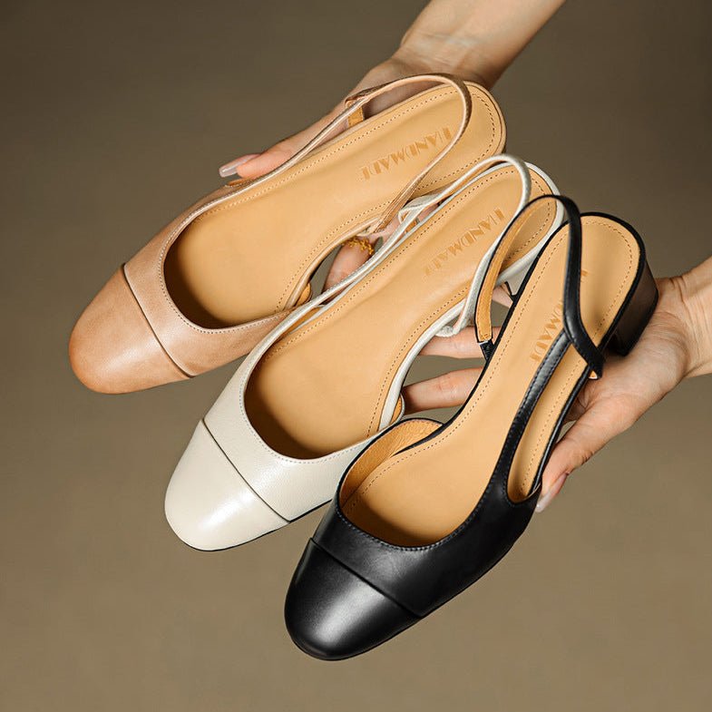 Grace | Women's Genuine Leather Almond-Toe Slingback Block Heel Pumps