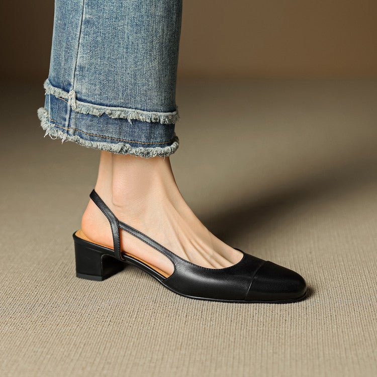 Grace | Women's Genuine Leather Almond-Toe Slingback Block Heel Pumps