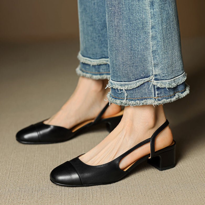 Grace | Women's Genuine Leather Almond-Toe Slingback Block Heel Pumps