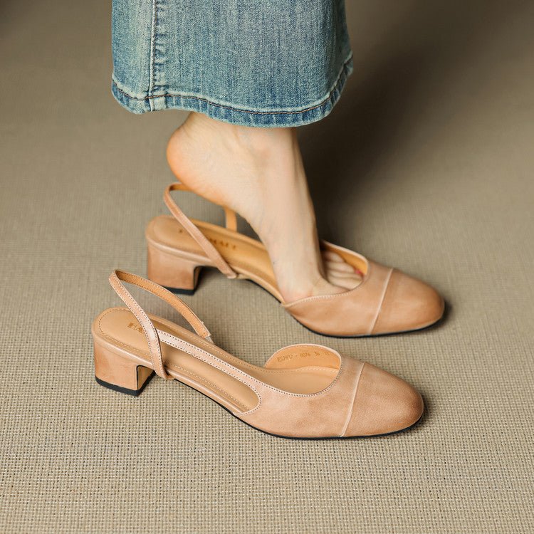 Grace | Women's Genuine Leather Almond-Toe Slingback Block Heel Pumps