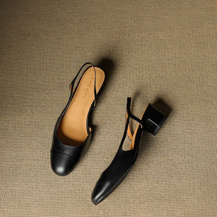 Grace | Women's Genuine Leather Almond-Toe Slingback Block Heel Pumps