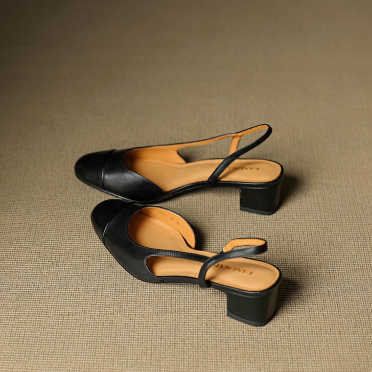 Grace | Women's Genuine Leather Almond-Toe Slingback Block Heel Pumps