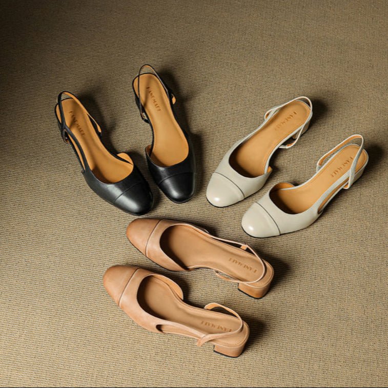 Grace | Women's Genuine Leather Almond-Toe Slingback Block Heel Pumps