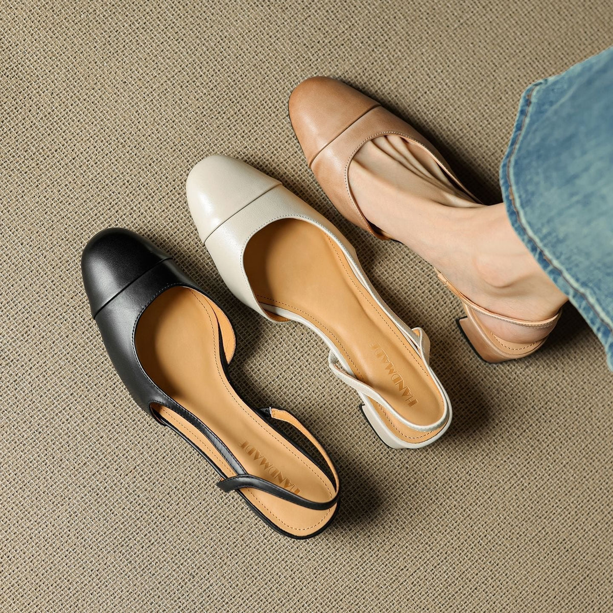 Grace | Women's Genuine Leather Almond-Toe Slingback Block Heel Pumps
