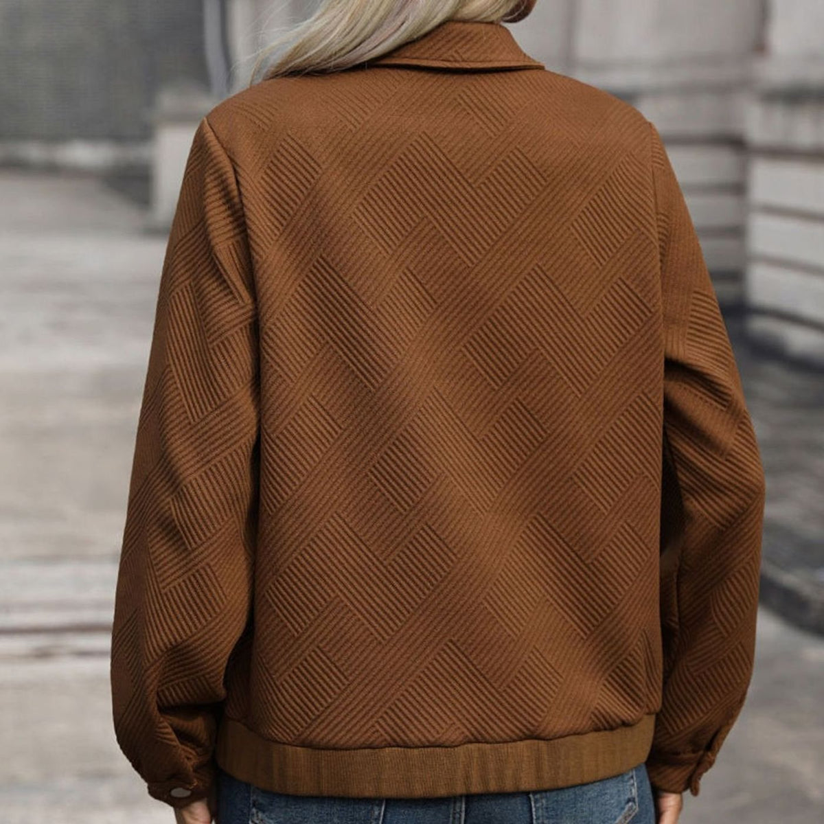 Scarlett | Women's Geometric-Texture Full-Zip Long-Sleeve Jacket Chest Pockets