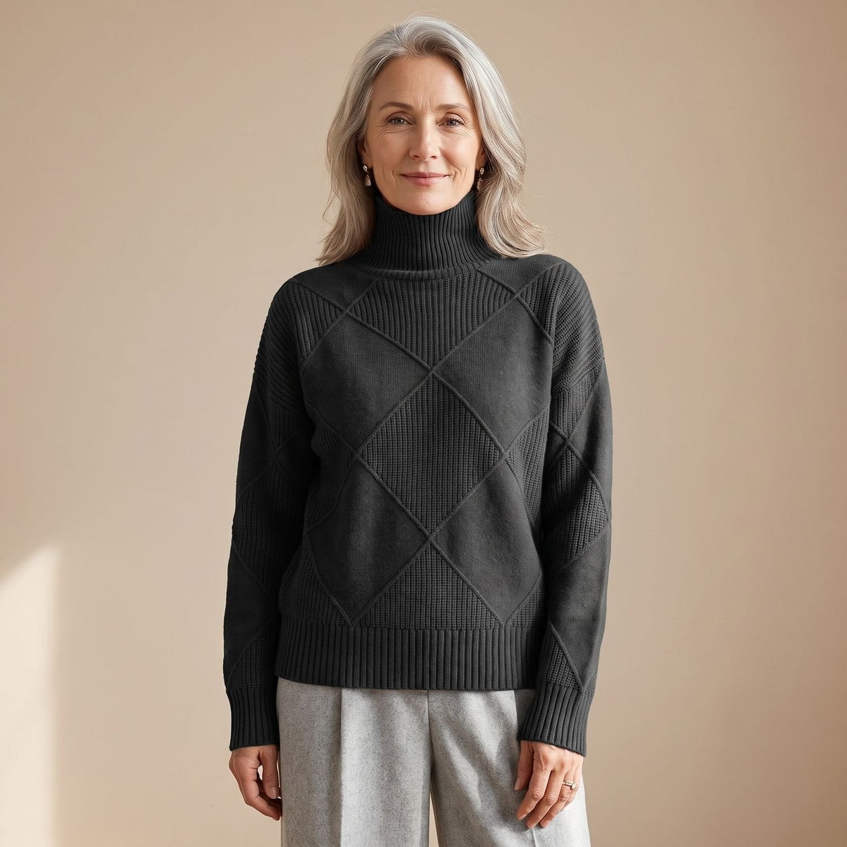 Layla | Women's Geometric Turtleneck Knit Pullover Sweater